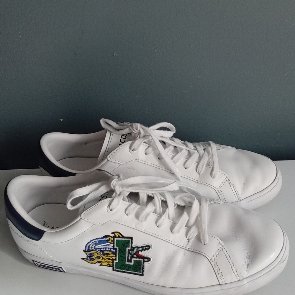 Lacoste‎ Men's White Leather Low Top Sneakers with Crocodile Logo Size 9
